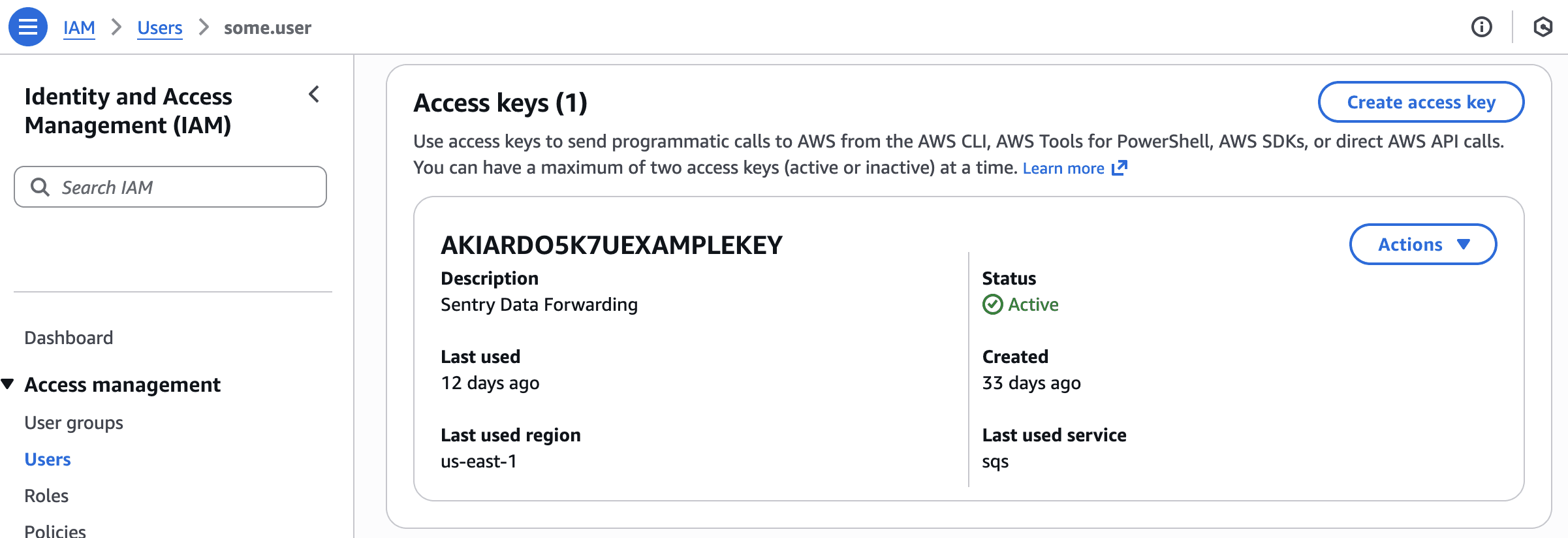 Amazon IAM access key settings